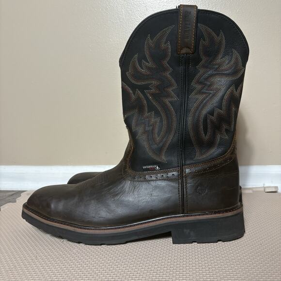 Wolverine Mens Rancher Wellington Work Boot Brown Black Leather Waterproof Sz 14 - Picture 1 of 14